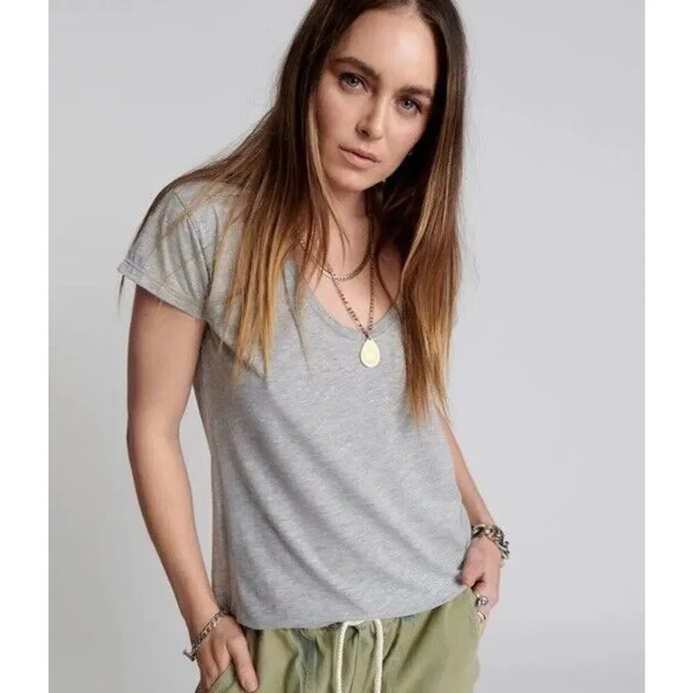 One Teaspoon Womens Grey Marl Scoop Neck Shirt Short Sleeve Size XL NWT $58